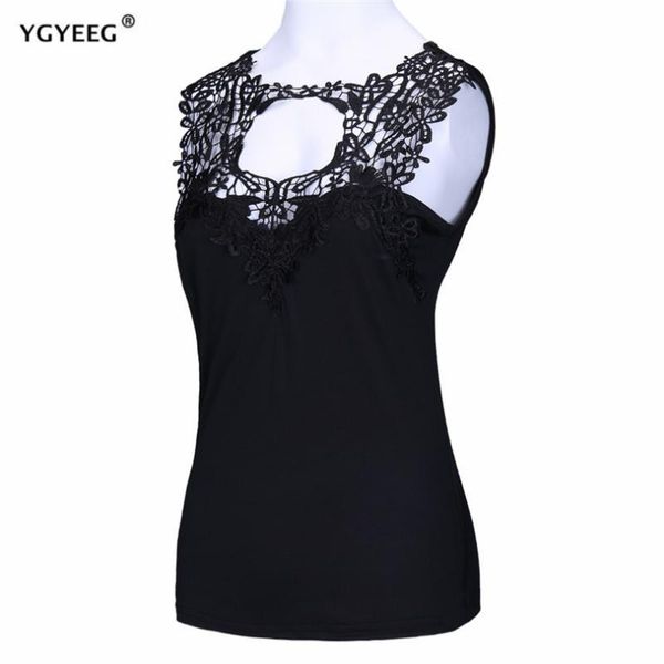 

ygyeeg women sleeveless blouse summer chiffon lace blusas female clothing women's new blouses shirts hollow s-4xl, White