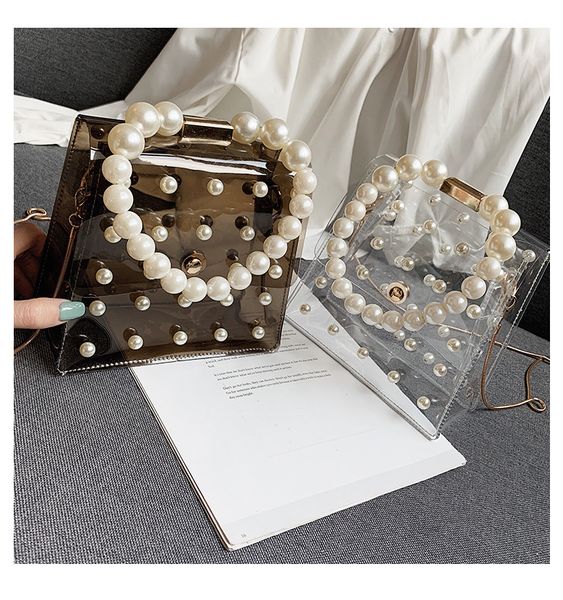 

transparent women messenger bags shoulder bag pearl chain crossbody bags handbag mini jelly tote 2019 new