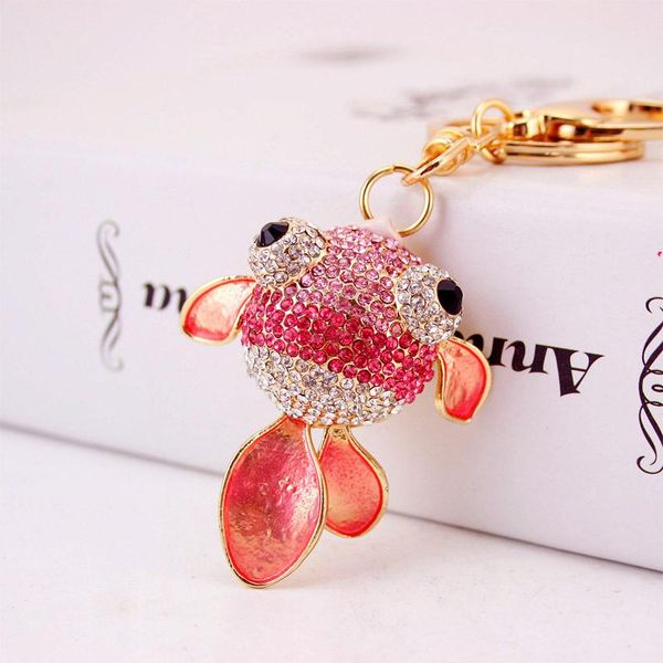 

fashion-goldfish shape keyring rhinestone crystal glitter enamel alloy pendant car keychain ornament handbag decor key ring chain jewelry, Slivery;golden