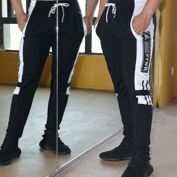 

2018. new mens бегуны брюки фитнес повседневная мода печати боковые карманы нашивки sweatpants донные хлопок мужчины повседневные брюки, Black