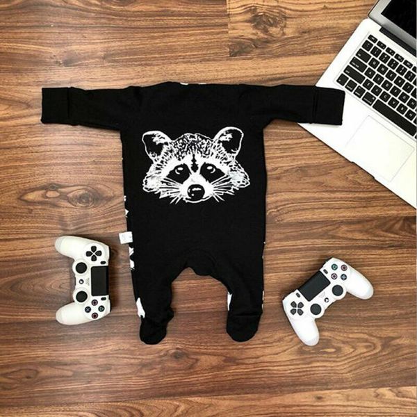 

toddler baby boy animal print foot cover romper jumpsuit bodysuit autumn long sleeve clothes 0-12m, White
