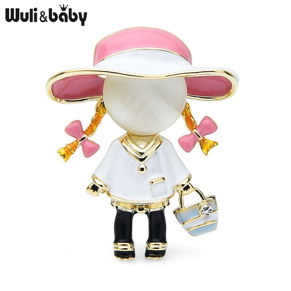 

pins, brooches wuli&baby enamel opal carry bag girl women alloy 2-color wearing hat figure office casual brooch pins gifts, Gray