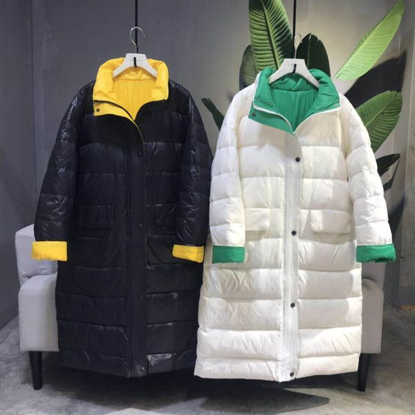 

2020 women winter jacket loose coat white duck down jacket female warm jacket windproof long down parkas snow outwear, Black