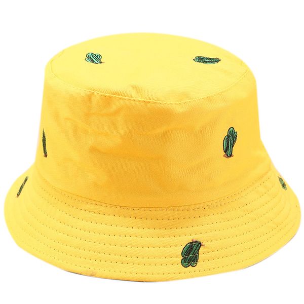 

cactus embroidery double-sided fisherman hat for men and women outdoor sun protection sun hat casual yellow