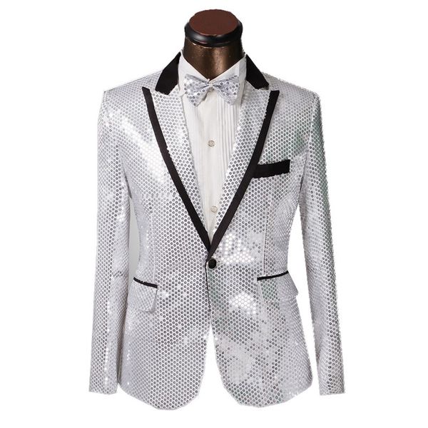 Smoking dello sposo con paillettes lucide Picco risvolto One Button Abito da sposa da uomo Uomo Business Prom Darty Sing Host Performan vestiti 36