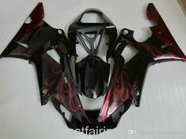 

zxmotor custom fairing kit for yamaha r1 2000 2001 red flames in black fairings yzf r1 00 01 gf22