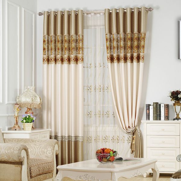 

modern simple polyester cotton splicing shading embroidery curtains for living dining room bedroom