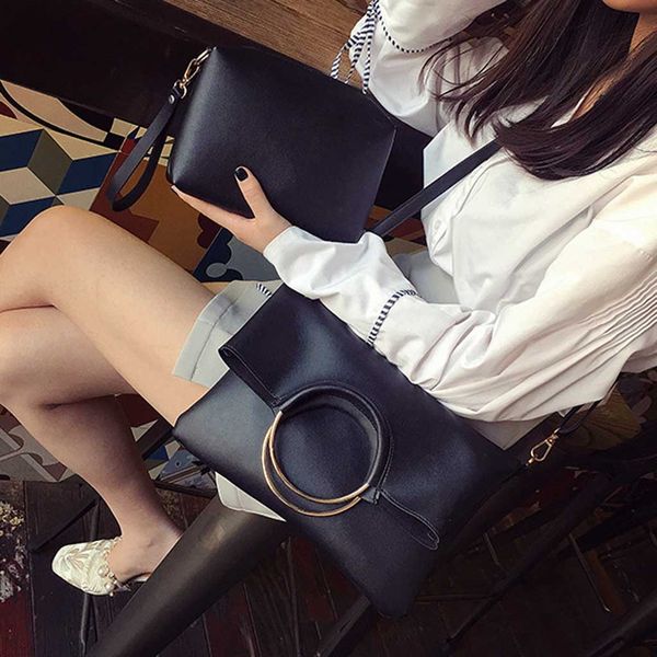 

2pc women trendy ring bag shoulder bag korean style simple package folding clutch streetwear fashion bolsa mujer