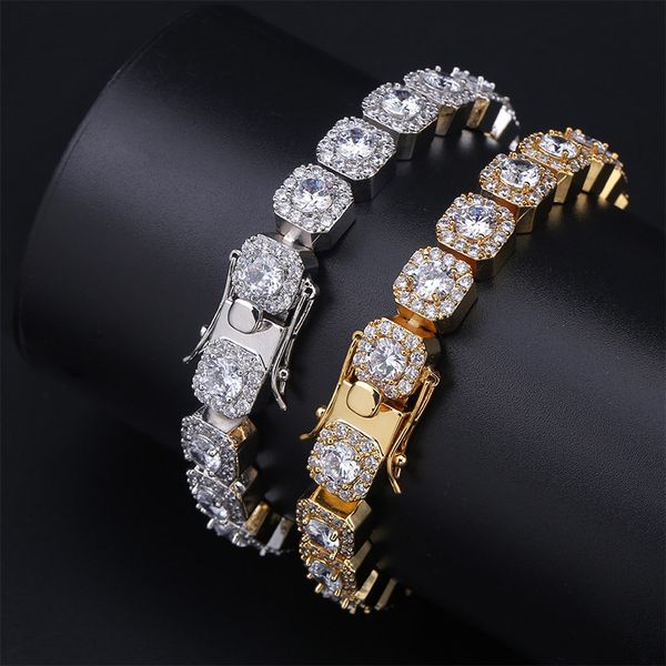 

luxury designer hip hop jewelry mens bracelets diamond tennis bracelet bling bangle iced out chains hiphop charms rapper fashion accessories, Golden;silver