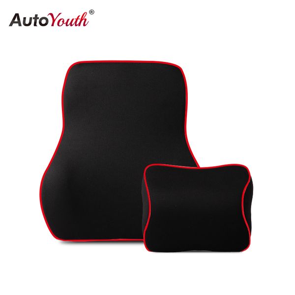 

autoyouth 2pcs automobiles lumbar support headrest neck pillow kit memory cotton waist cushion seat support universal fit