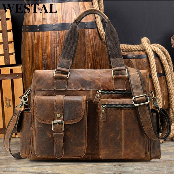 

westal натуральная кожа сумка мужчины сумка повседневная мужские портфели ноутбук сумки компьютер кожаные сумки для документов