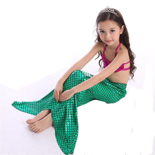 

3pcs girl kids mermaid tail swimmable swimwear swimsuit girls bikini set bathing suit fancy costume 3-9y size 100-150