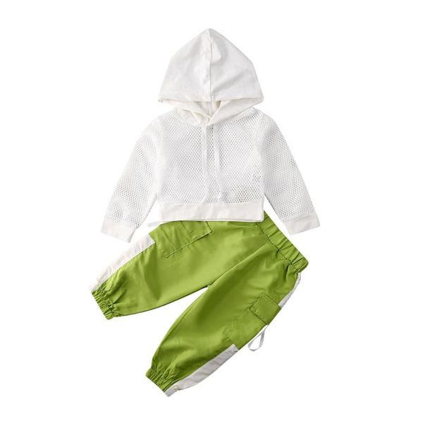 

spring autumn color toddler kids baby girl outfits infant clothes set net hooded t-shirt pants outfit sets girls tracksuits, White