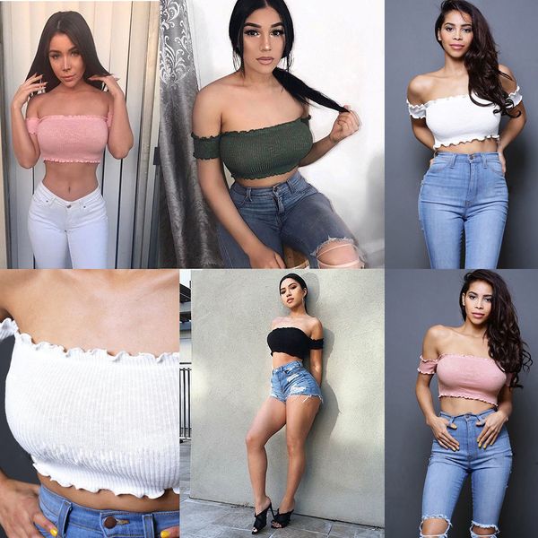 

crop tank women summer fashion off shoulder vest tanks solid casual short sleeve, White