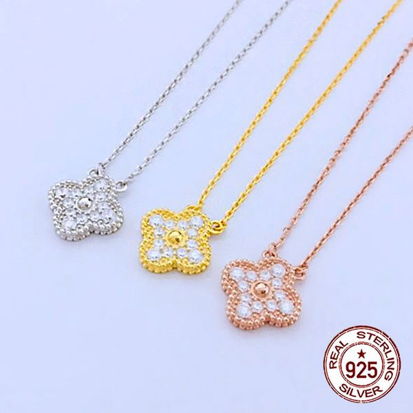 

европейский и американский новый 100% s925 стерлингового серебра ожерелье клевер ожерелье женская мода простой ключицы цепи подруга подарок, Silver