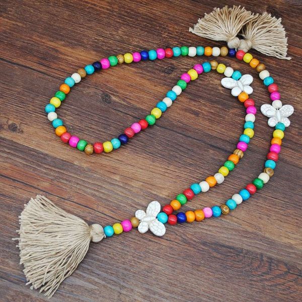 

new 5 colors tassel butterfly necklace women handmade white butterfly color wood beads pendants necklace women jewelry, Silver
