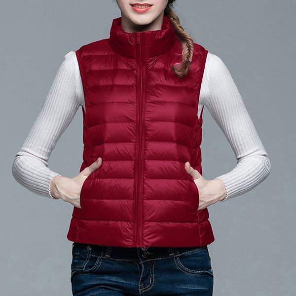

winter 2019 fashion lightweight duck down vest pocket solid thickening outerwear casual women vest warm jacket motorcycle, Black