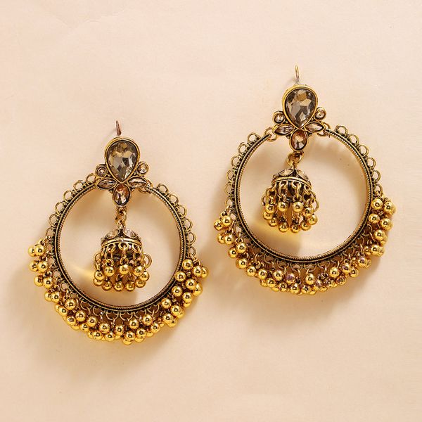 

vintage handmade beads acrylic stones jhumki jhumka earrings bohemia party jewelry, Silver