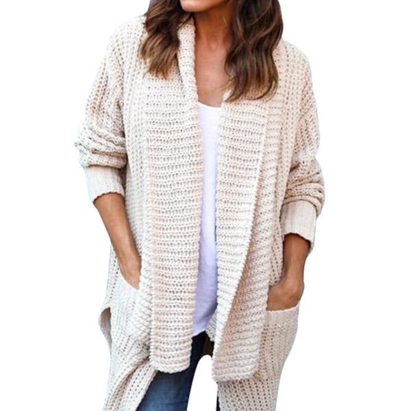 

fashion tricot warm jumper sweater ladies knitted pockets sweater women autumn winter oversize long sleeves cardigan sweaters, White;black