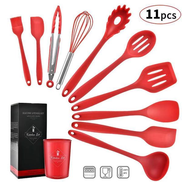 

chu ju tong all-inclusive silica gel kitchen ware set of 10-mounted non-stick silicone shovel spoon kitchen tools 10-piece set