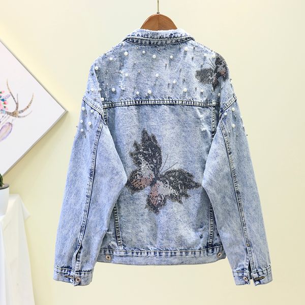 

beaded denim jacket women 2019 spring autumn new korean loose studded leisure long sleeve student jackets coat nancylim, Black;brown