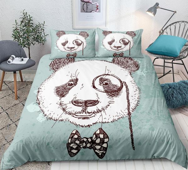 

panda duvet cover set hand drawn animal bedding set kids teen home textiles green quilt cover dropship 3-piece