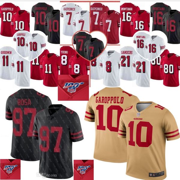 

10 jimmy garoppolo jersey 85 george kittle 97 nick bosa jerseys san francisco 49er football 25 richard sherman jersey 80 jerry rice jerseys, Black;red