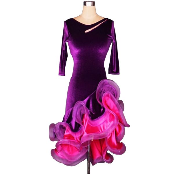 

velvet latin dance dress women 9 choices latin salsa dance competition dresses samba dance costumes customize d0210 fluffy hem, Black;red