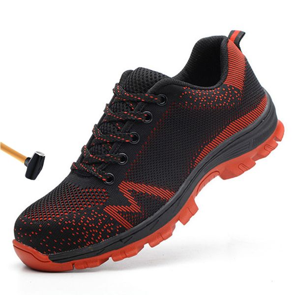 

men work safety boot steel toe cap work shoes 2019 new breathable anti-puncture casual sneaker male safety shoes plus size 37-46, Black