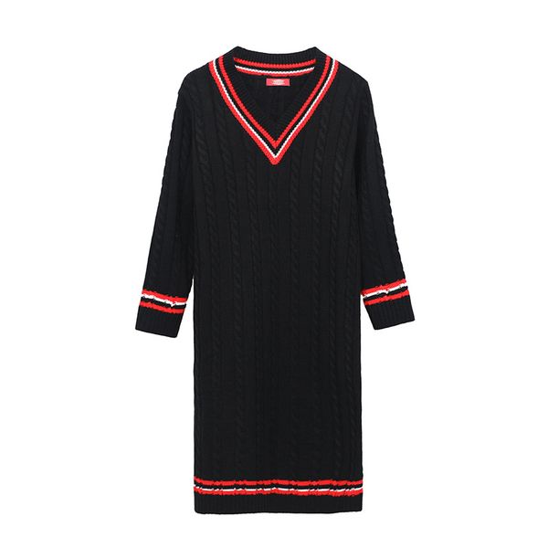 

women sweater dresses long sleeve knitted turtleneck thick warm slim dresses 2019 new brand winter v-neck dress plus size, White;black