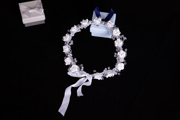 

superior 3d floral bride headbands wreath bridesmaid hair headdress accessories,vintage korean crystal handicraft wedding tiara, Golden;white