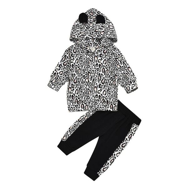 

малыш infant baby дети девочки одежда с длинным рукавом мода leopard печати с капюшоном топы толстовка брюки брюки костюмы set, White
