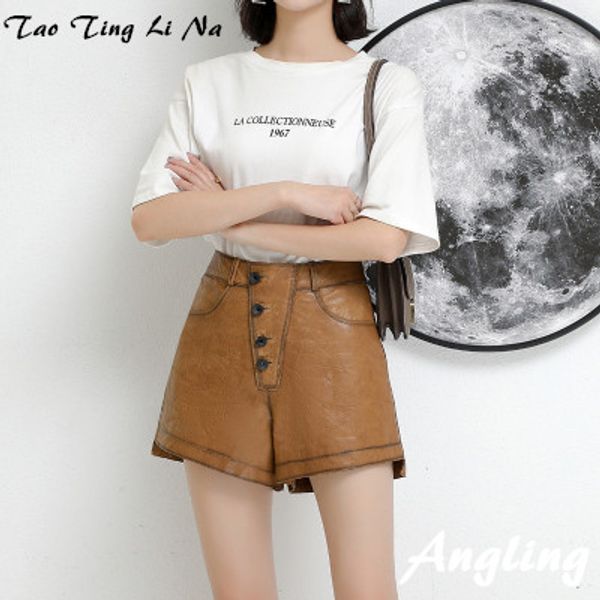 

women's shorts 2021 fashion genuine real sheep leather j6, White;black