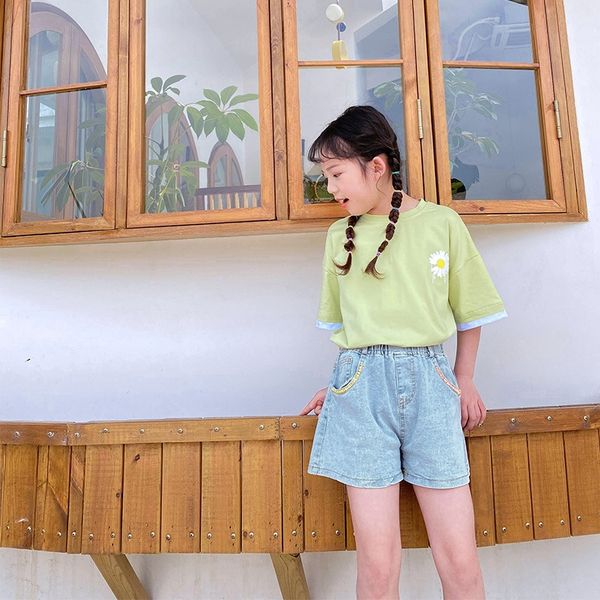 

1 girls' denim shorts 2020 shorts children's wear pants large children's summer pants, Blue
