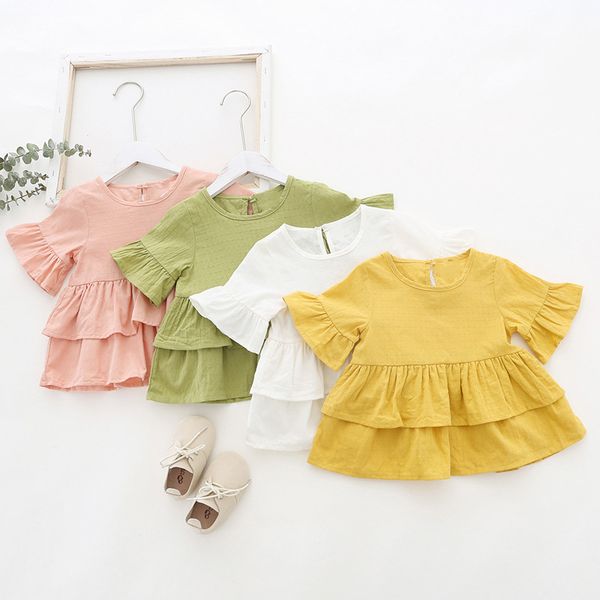 

baby girls clothes summer shirt kids short double layer lotus leaf sleeve crop tee shirt 0-5yrs blouse, White;black