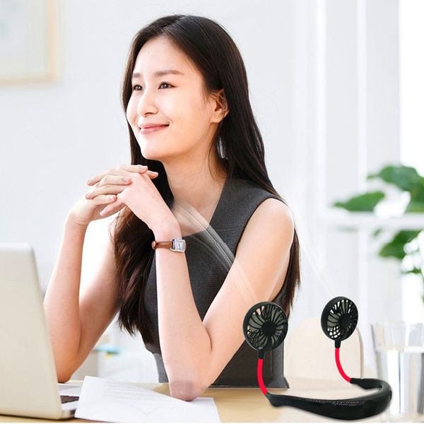

2019 portable usb rechargeable neckband lazy neck hanging dual cooling mini fan sport 360 degree rotating hanging neck fan