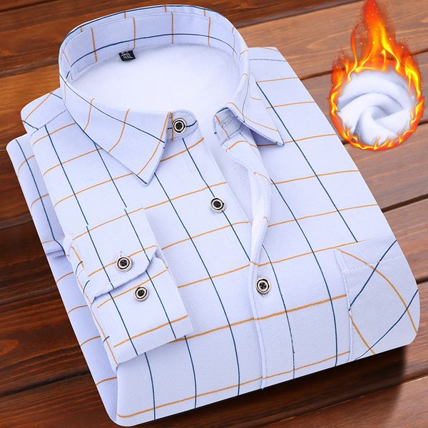 

homens da moda inverno quente flanela xadrez camisas de vestido de algodÃ£o longo da luva dos homens camisas trabalho marca ca, White;black