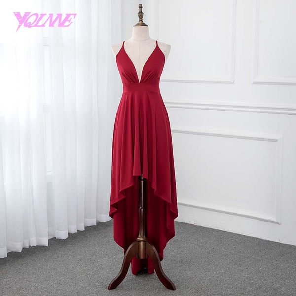 

yqlnne high low prom dresses backless wine red knitting evening party gown lace-up, White;black
