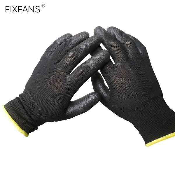 

fixfans black anti-skid anti-static esd gloves pu coated finger palm for computer pc electronic work tools, medium size