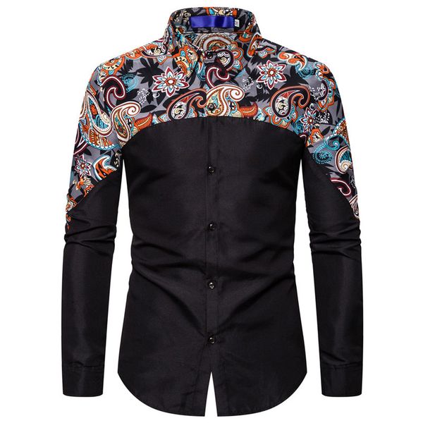 

paisley patchwork ethnic print shirt men 2020 brand slim fit mens casual button down dress shirts business social shirt male xxl, White;black