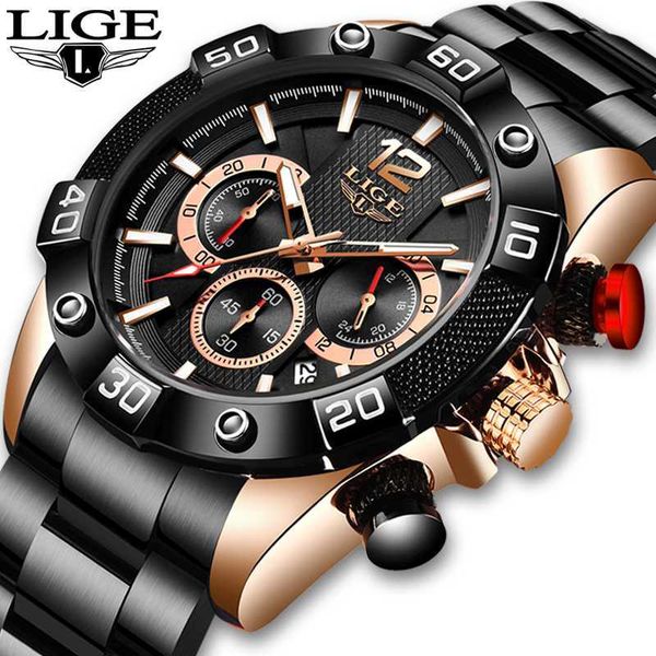 

2020 lige sports watches men aircraft pointer luminous quartz watch 30m waterproof blue full steel wrist watch with box, Slivery;brown