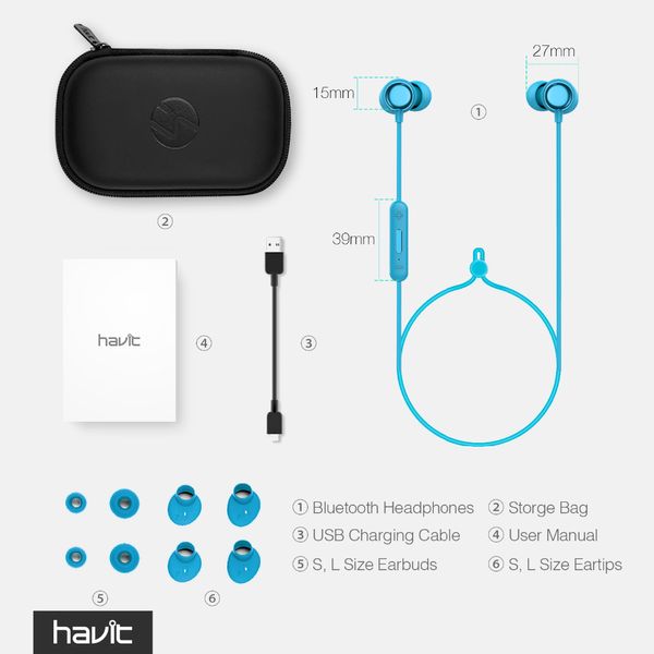 

havit bluetooth v4.2 earphone bilateral sweatproof wireless stereo headset in-ear sport earbuds waterproof ipx5 i39