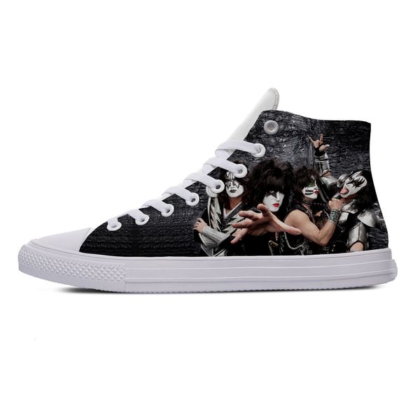 

band kiss rock heavy metal cool fashion popular casual canvas shoes high lightweight breathable 3d print men women sneakers, Black