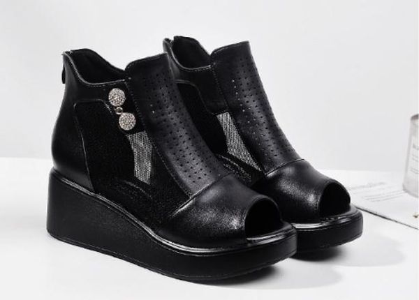 

2019 women's sandals in summer with new style slope heel@3001, Black