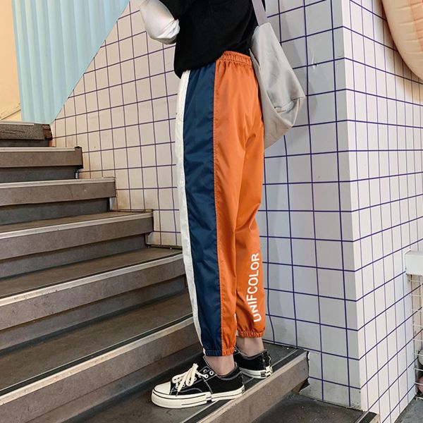 

2019 spring and summer new korean version of comfortable harajukucotton loose stitching casual large sizesweatpants, Black