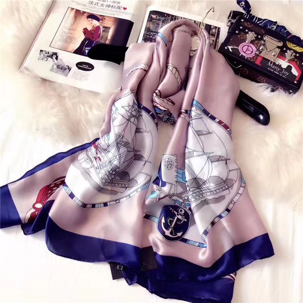 

2020 design brand woman fashion horse pattern printing 90x180cm big long scarf silk scarf scarves headscarf gift, Blue;gray