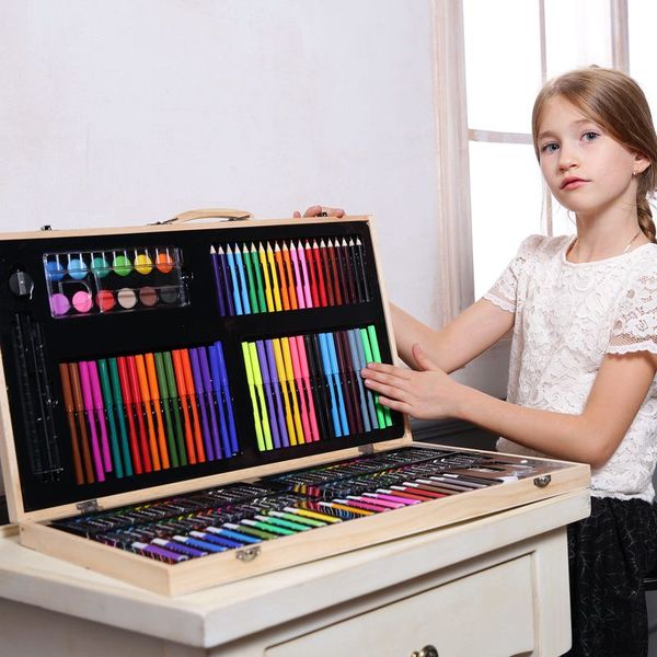 

180pcs art sets children's drawing set, painting tool with wooden case