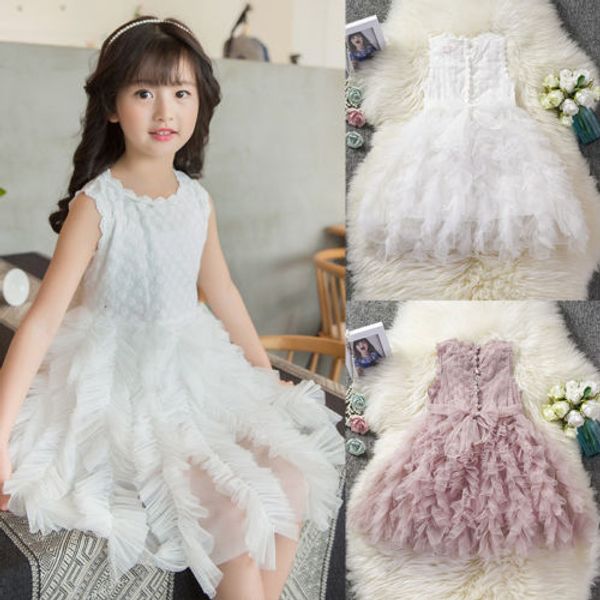 

Toddler Kids Baby Girls clothes round neck Sleeveless Tulle Tutu cotton newborn Party Pageant Princess Mini Dresses one pieces