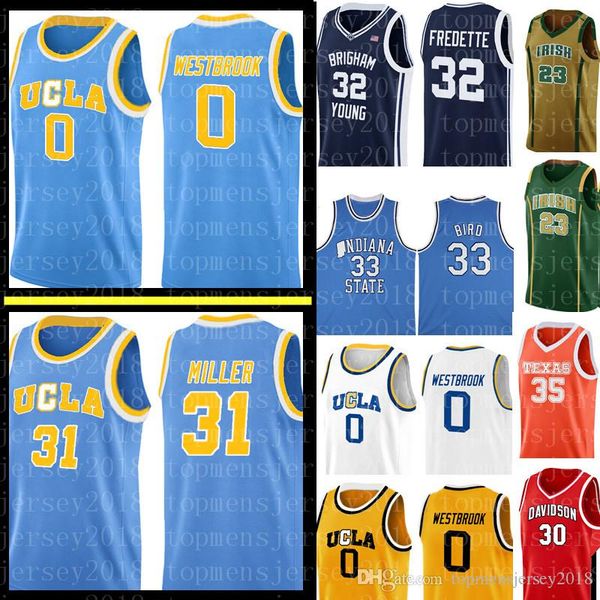

ucla reggie 31 miller russell 0 westbrook jersey larry 33 bird indiana state jimmer 32 fredette brigham young cougars basketball jerseys, Black
