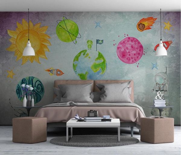

ainyoousem space universe children's room background wall painting papel de parede wallpaper 3d wallpaper stickers wallpapers